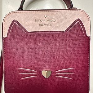 Kate Spade Daisy Vanity Case Crossbody bag Meow Cat Pink Burgundy Multi Novelty
